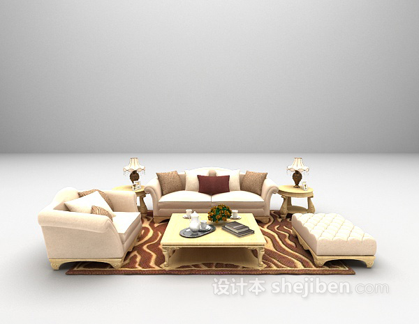 浅色沙发组合3d模型大全