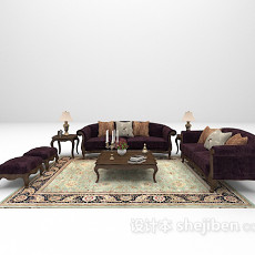 紫色木质沙发3d模型下载