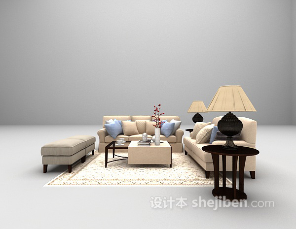 设计本田园简朴沙发组合3d模型下载