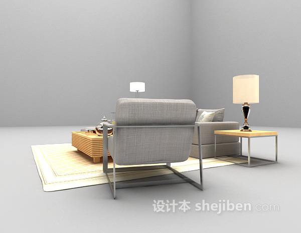 免费浅色家庭组合沙发3d模型下载