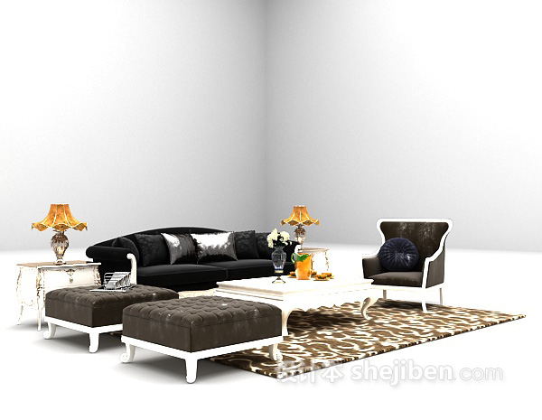 设计本简约欧式组合沙发3d模型下载