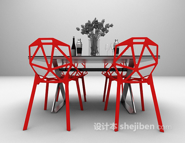 现代餐桌椅组合模型下载