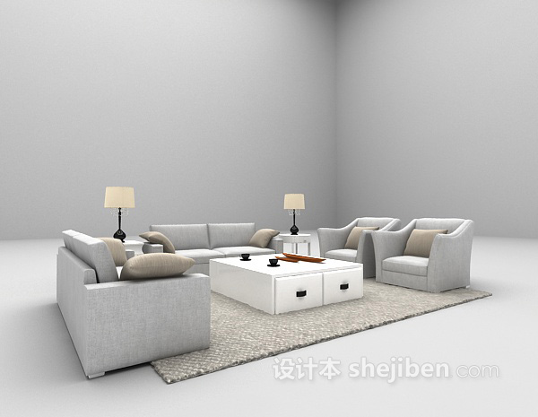 欧式风格田园风浅色沙发3d模型下载