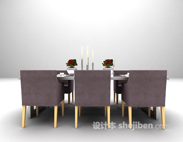 欧式紫色桌椅3d模型下载