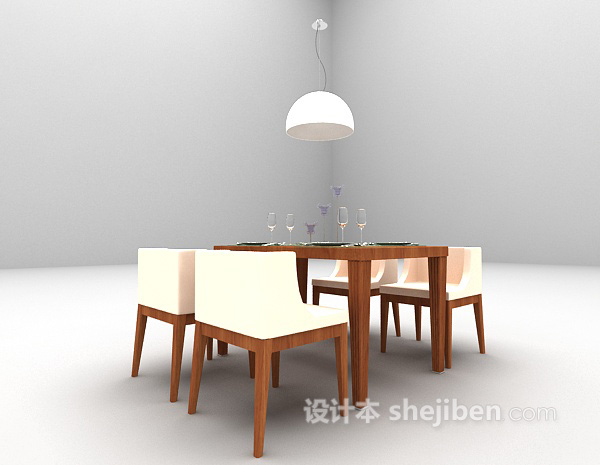 现代风格现代木质餐桌3d模型下载
