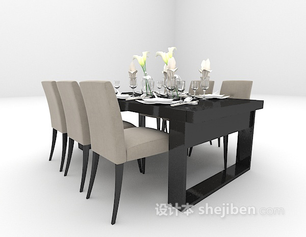 现代风格黑色现代餐桌组合欣赏3d模型下载