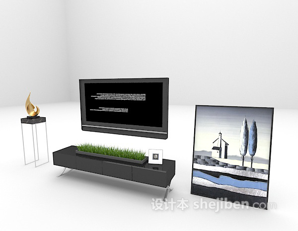 设计本现代黑色电视柜3d模型下载