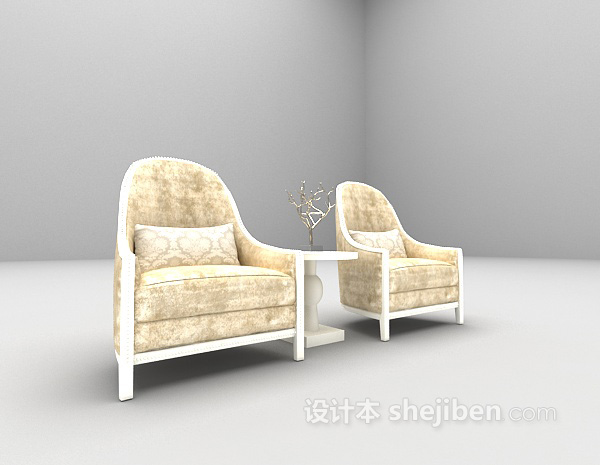 欧式风格浅色单人沙发免费3d模型下载