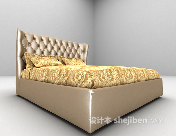 现代风格金色双人床具3d模型下载