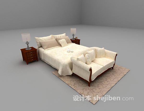 现代风格现代双人床免费3d模型下载