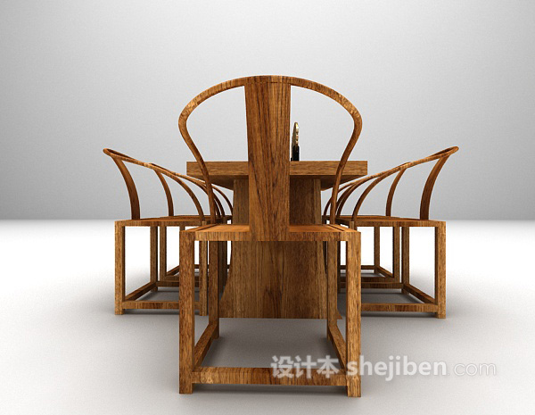 中式木质桌椅模型下载
