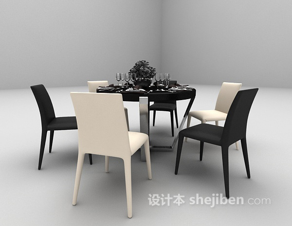 现代风格简易风格餐桌3d模型下载