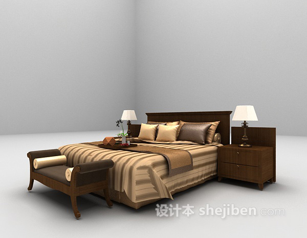 免费木质棕色床推荐3d模型下载