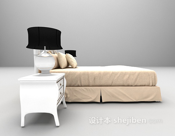 白色欧式床3d模型下载