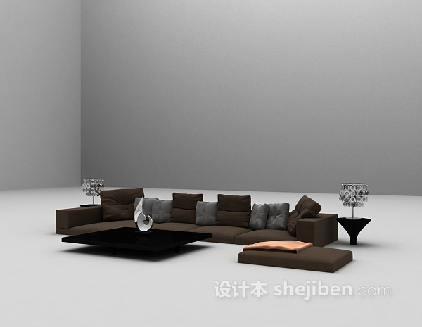 设计本棕色矮沙发3d模型下载