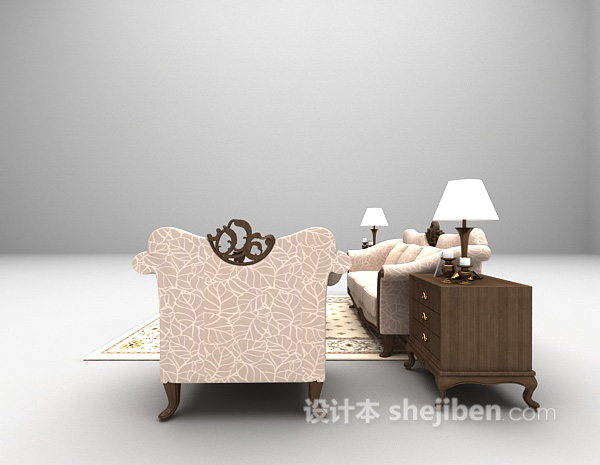 设计本欧式浅色组合沙发3d模型下载
