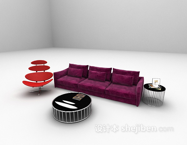 设计本现代红色沙发3d模型下载
