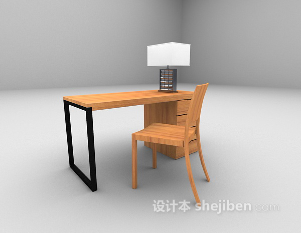 现代风格灰色木质书桌3d模型下载