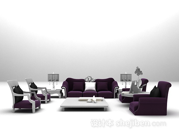紫色欧式古典沙发模型下载