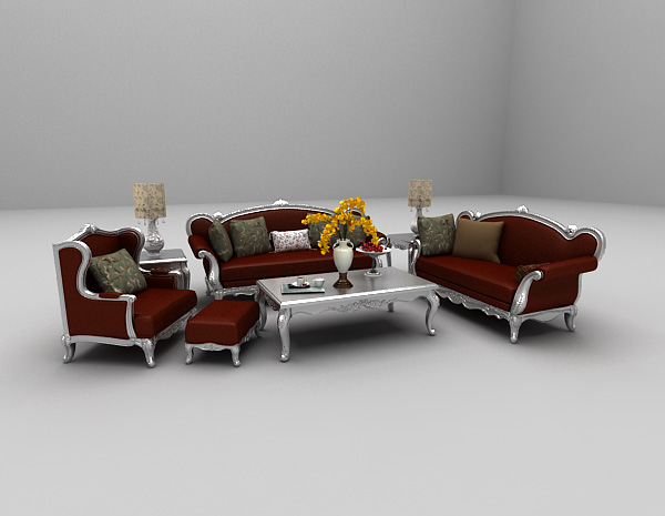 欧式风格欧式红色沙发3d模型下载