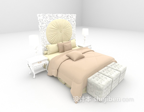 现代风格温馨双人床3d模型下载