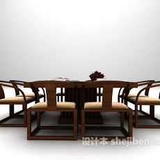 中式木质桌椅免费3d模型下载