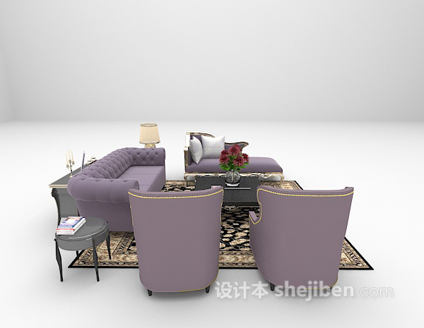 设计本紫色皮沙发3d模型下载