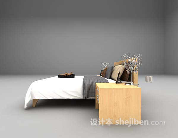设计本木质双人床3d模型下载