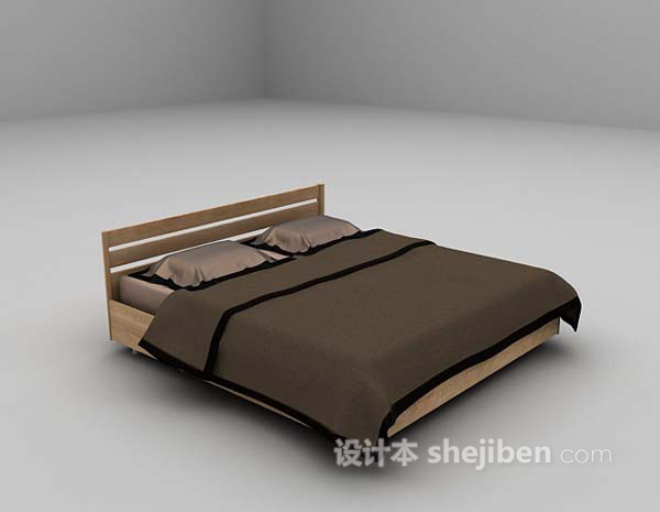 现代风格现代棕色双人床3d模型下载