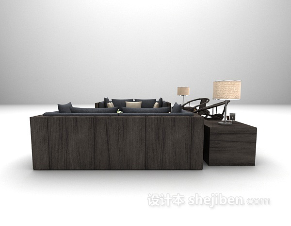 木质沙发组合3d模型