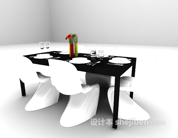 免费黑白色桌椅3d模型下载