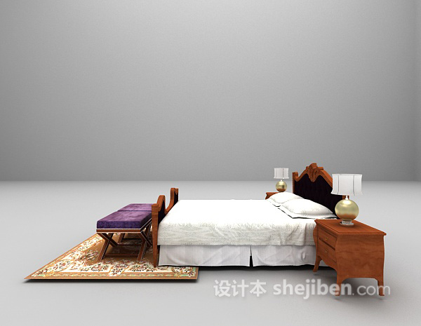 设计本古典风格双人床3d模型下载