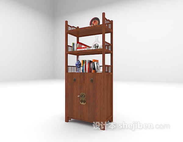 免费中式书柜3d模型下载