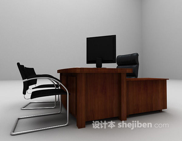 现代风格现代棕色办公桌欣赏3d模型下载