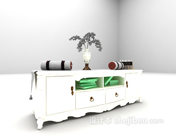 欧式风格白色木质电视柜3d模型下载