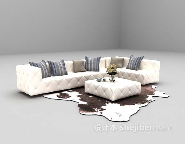 现代风格白色沙发组合3d模型下载