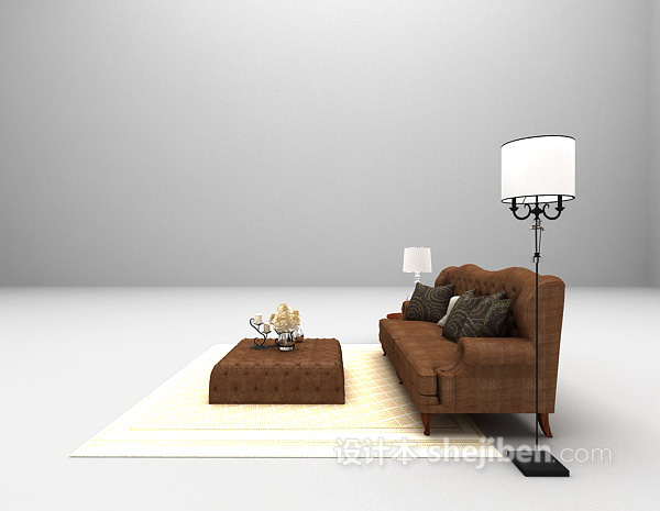 欧式风格棕色双人沙发3d模型下载