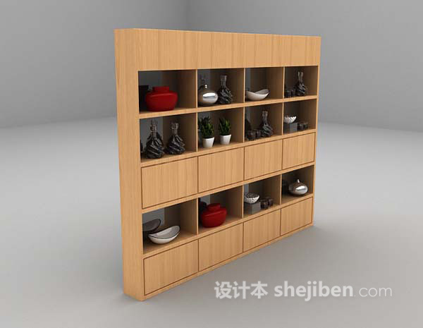 现代风格木色展示柜免费3d模型下载