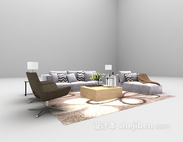浅紫色组合沙发大全3d模型下载