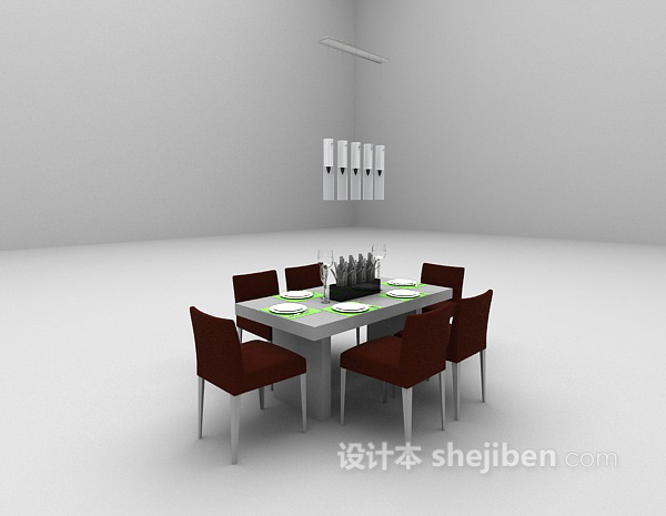 现代风格现代木色餐桌3d模型下载