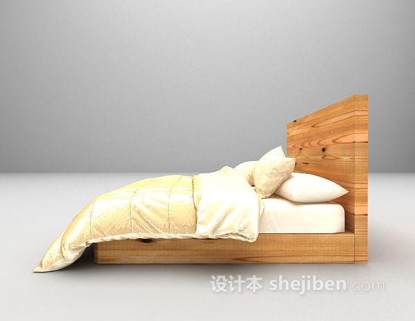 设计本灰色木质床3d模型下载