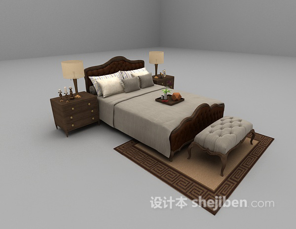 欧式风格木质床具3d模型下载