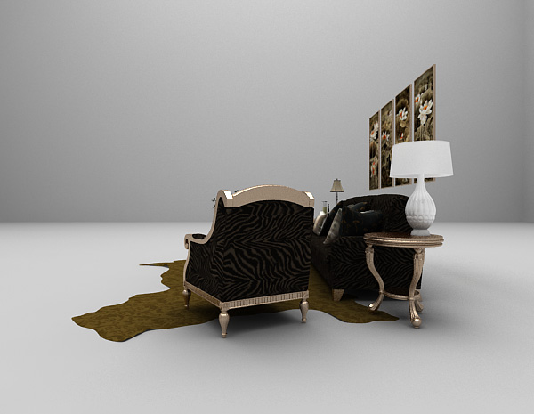 设计本欧式棕色沙发椅3d模型下载