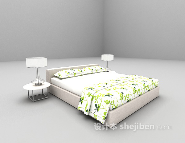 现代风格白色床max3d模型下载