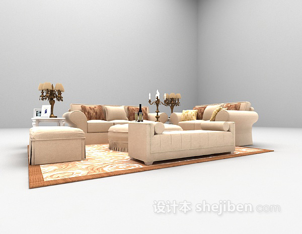 现代风格现代米色沙发组合3d模型下载