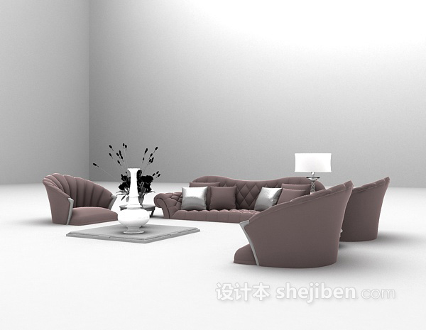 设计本粉色欧式组合沙发3d模型下载