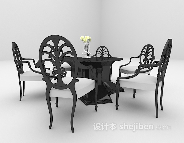 欧式风格黑色桌椅组合3d模型下载