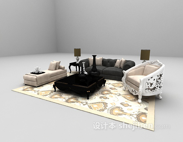 设计本欧式沙发欣赏3d模型下载