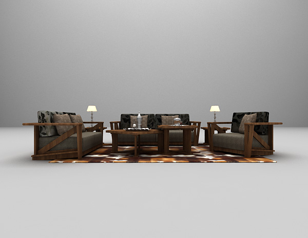 木质多人沙发3d模型下载