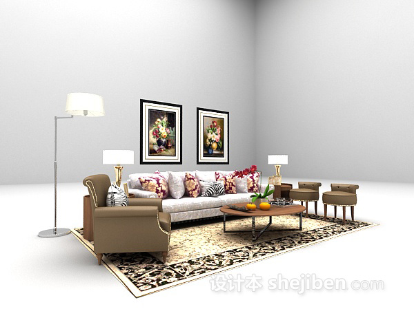 欧式风格欧式皮质沙发3d模型下载